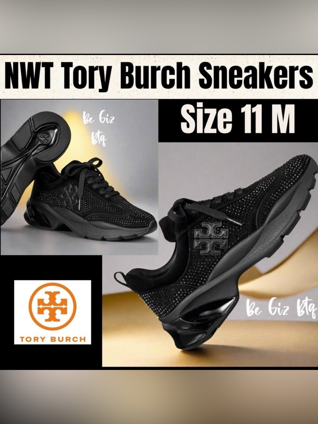 Tory Burch Good Luck Double T Logo Sneakers Perfect Black / Perfect Black 11m